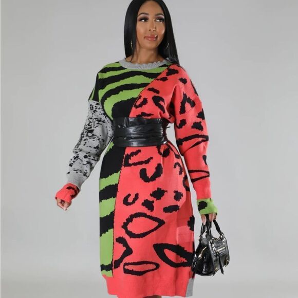 NWOT Oversized Multi-Color Sweater Dress - Picture 1 of 16